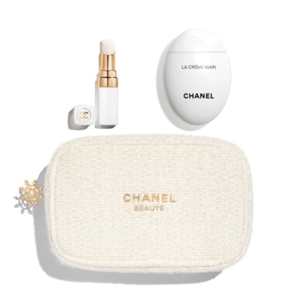 Chanel Beauty cosmetic bag with Rouge Coco baume and hand crème